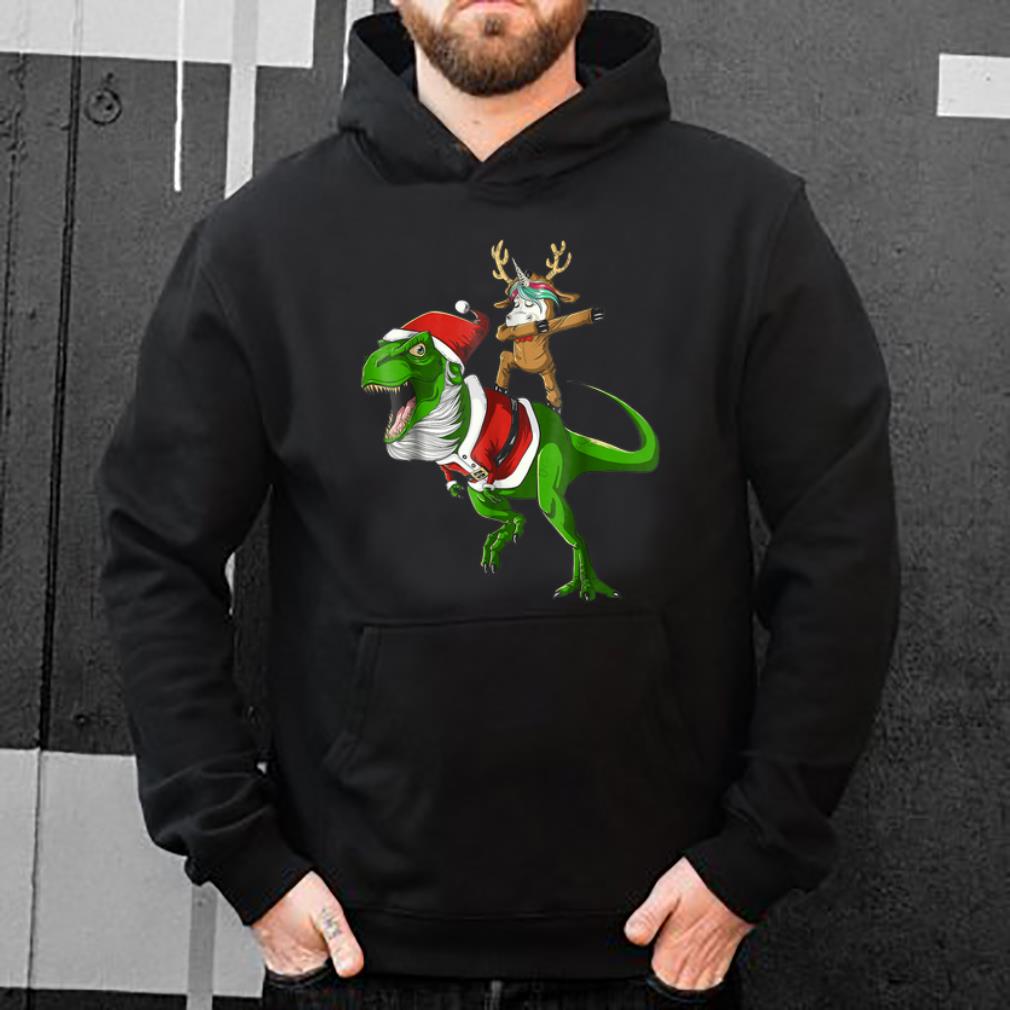 Awesome Funny Unicorn Riding a Dinosaur Dabbing Christmas shirt