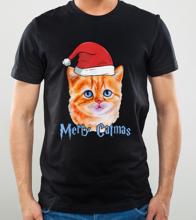Hot Merry Catmas Christmas Cat Santa Hat for Boys Men Xmas Gift shirt
