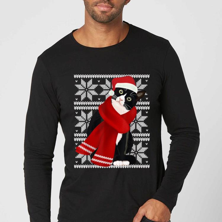 Hot Ugly Christmas Black Cat Santa Hat Scarf Holiday Cute Gift shirt