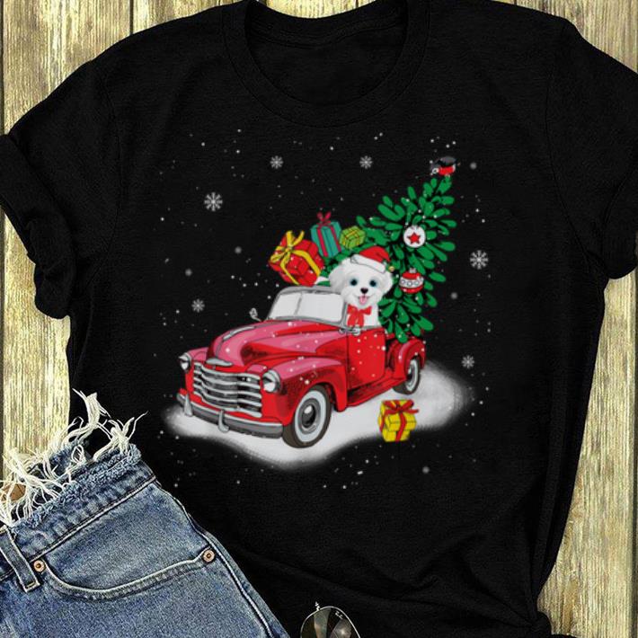 Nice Maltese Rides Red Truck Christmas Tree Xmas Gifts shirt