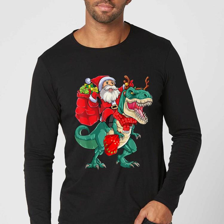 Premium Dinosaur Christmas For Boys Kids Santa Riding T-rex shirt