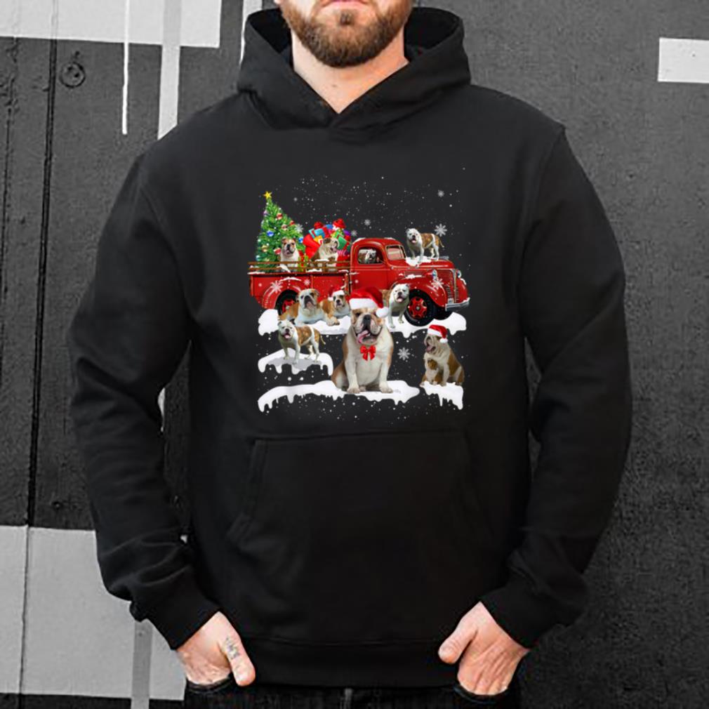 Pretty Bulldog Riding Red Truck Xmas Merry Christmas Gifts shirt