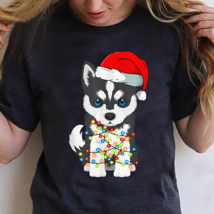 Top Siberian Husky Christmas Tee Santa Hat Xmas Lights Boys shirt ...