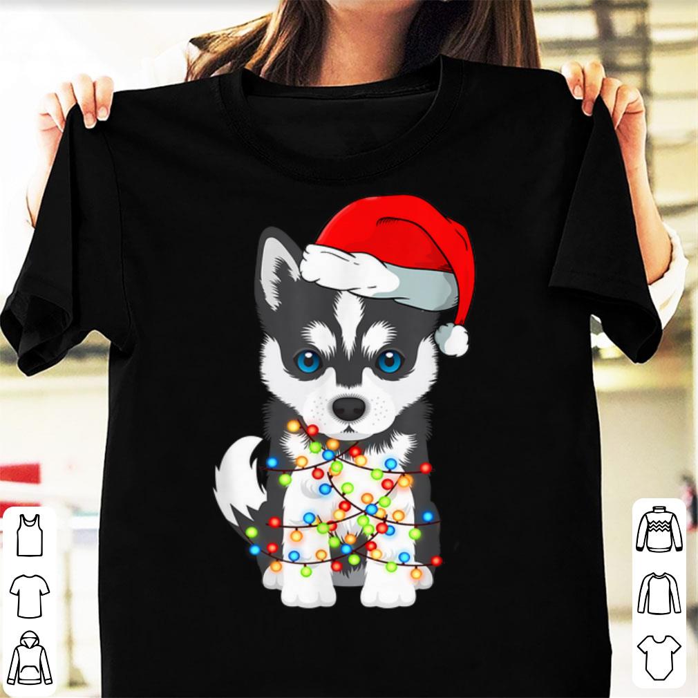 Top Siberian Husky Christmas Tee Santa Hat Xmas Lights Boys shirt ...