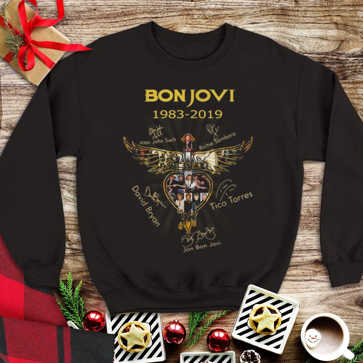 Awesome Bon Jovi 1983 2019 all signature Wings Cross Jesus shirt