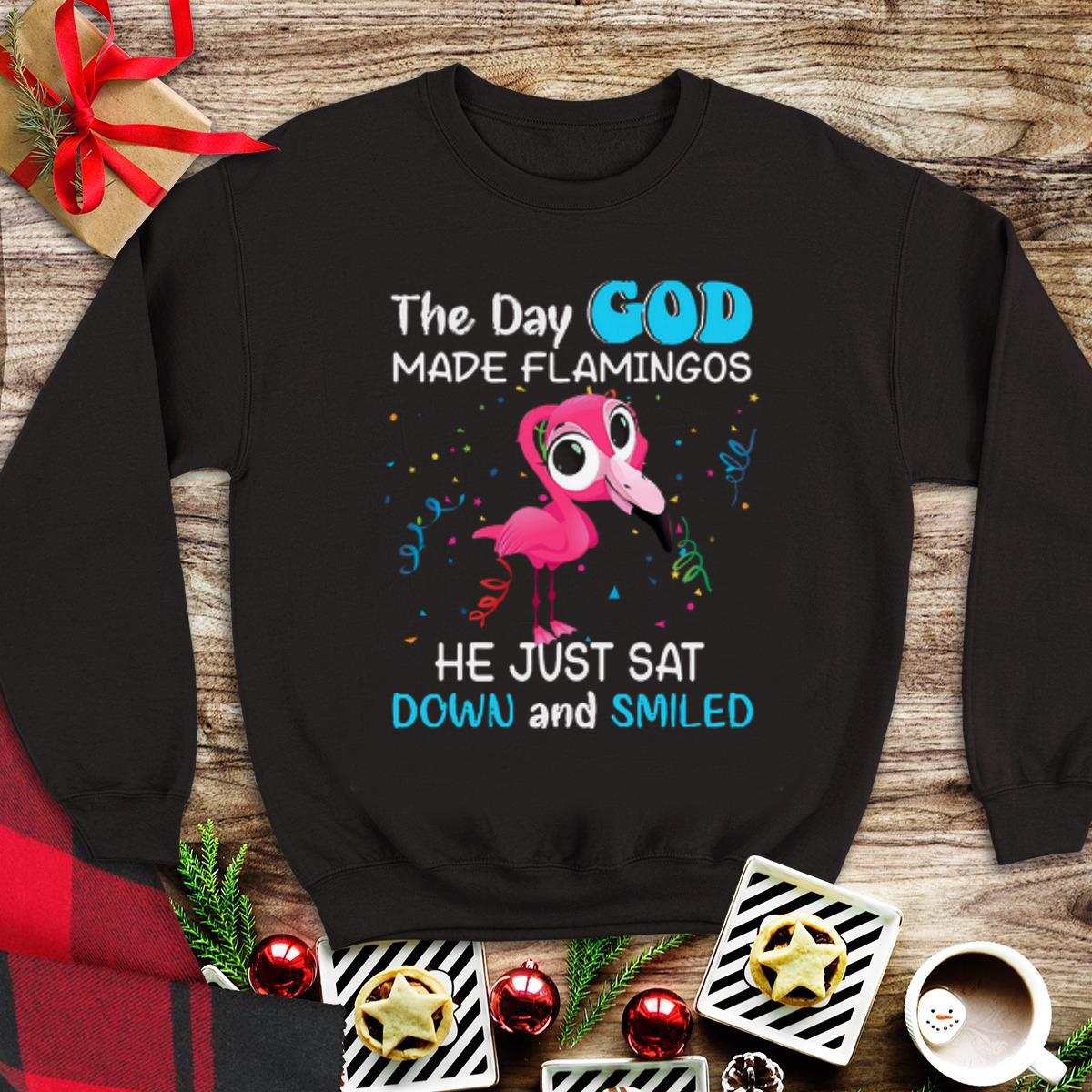 Awesome The day God made Flamingos he just sat down and smile shirt