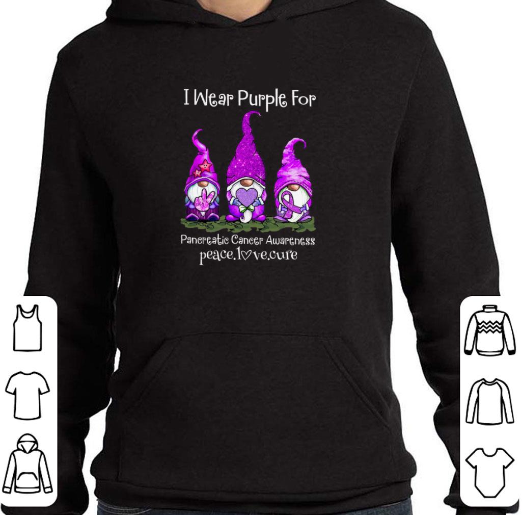 Hot Gnomes i wear purple for Pancreatic Cancer Awareness peace love cure shirt