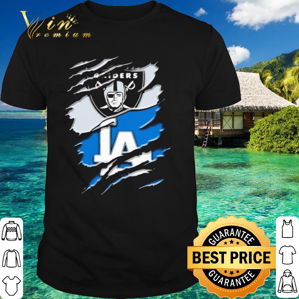 Nice Torn Oakland Raiders And Los Angeles Dodgers Logo shirt