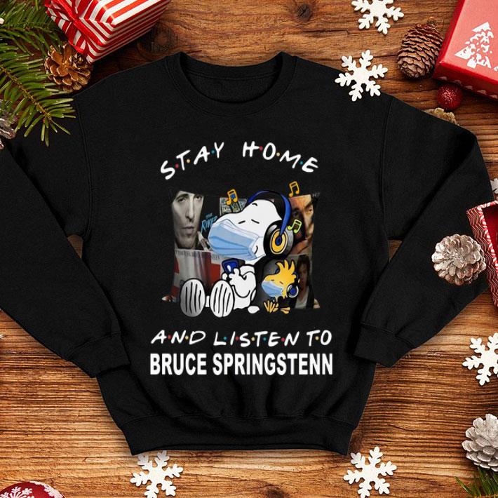 Snoopy And Woodstock Mask Stay Home And Listen To Bruce Springsteen shirt