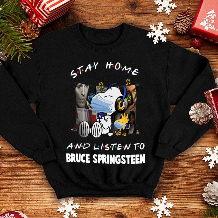 Snoopy And Woodstock Mask Stay Home And Listen To Bruce Springsteen shirt