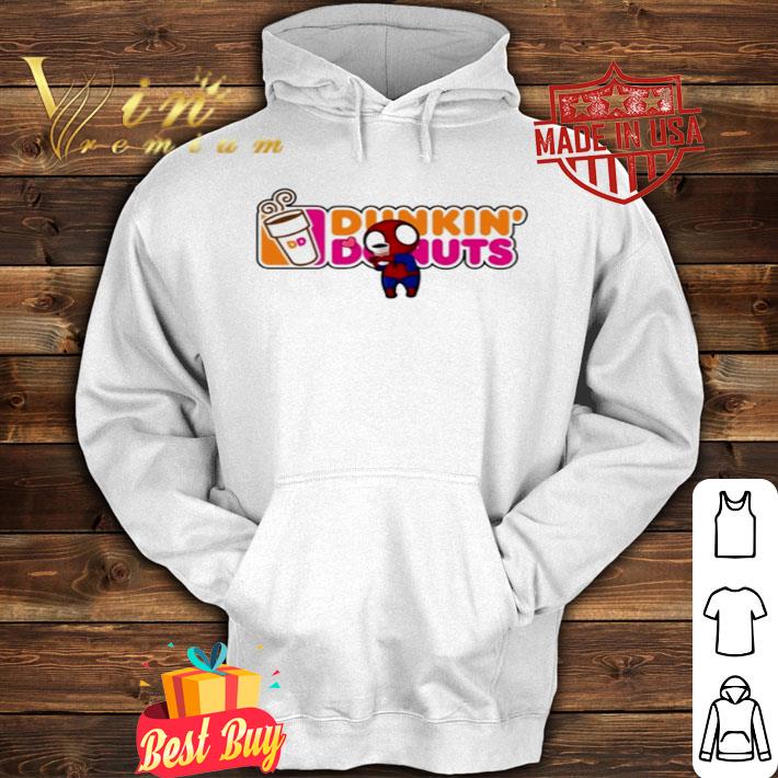 Spider man Kid hug Dunkin’ Donuts logo shirt