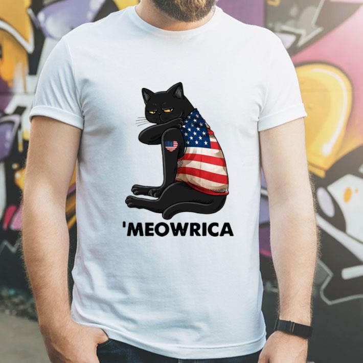 Black Cat Meowrica American Flag shirt