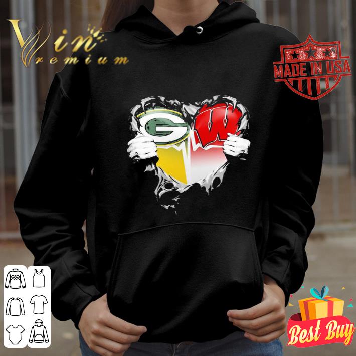 Insides Me Green Bay Packers And Wisconsin Badgers Heartbeat shirt