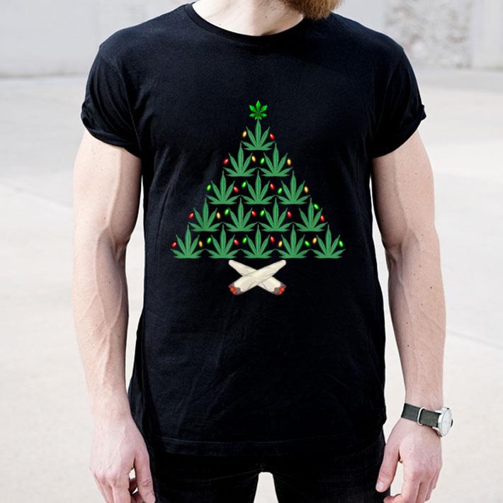 Cannabis Christmas Marijuana Weed Leaf Light Up Tree Gift Shirt