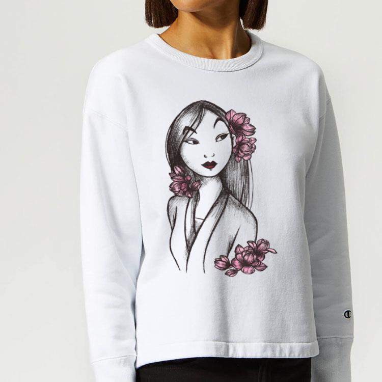 Mulan Sketched Floral Hair Portrait Graphic Shirt 4 - Mulan Sketched Floral Hair Portrait Graphic Shirt
