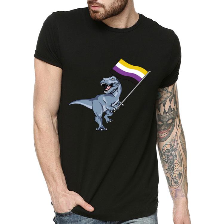 Nonbinary Flag Dinosaur Trex Demi Pride LGBT Agender Pronoun Shirt 4 - Nonbinary Flag Dinosaur Trex Demi Pride LGBT Agender Pronoun Shirt
