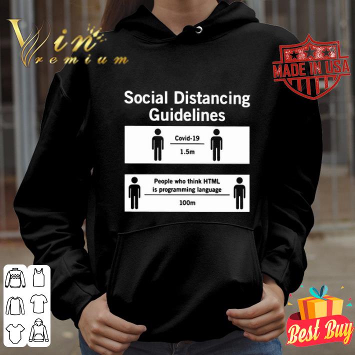 Social Distancing Guidelines Covid-19 1.5m people who think HTML programming language 100m shirt