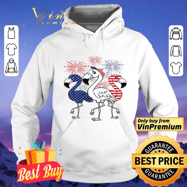 Three Flamingo Blue White Red 4th Of July Firework American Flag shirt