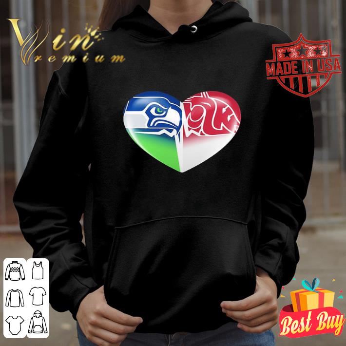 Love Seattle Seahawks And Washington State Cougars Logo Heart shirt