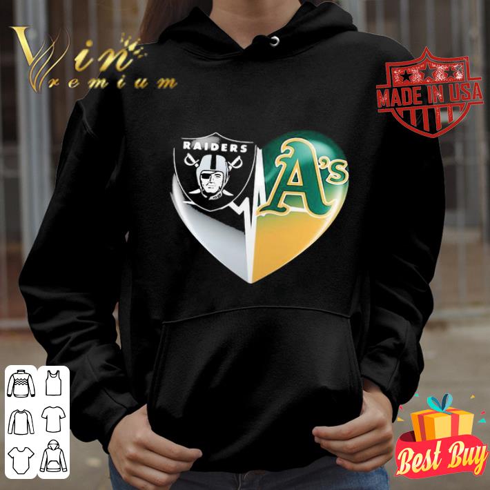 Love Oakland Raiders And Oakland Athletics Logo Heartbeat shirt