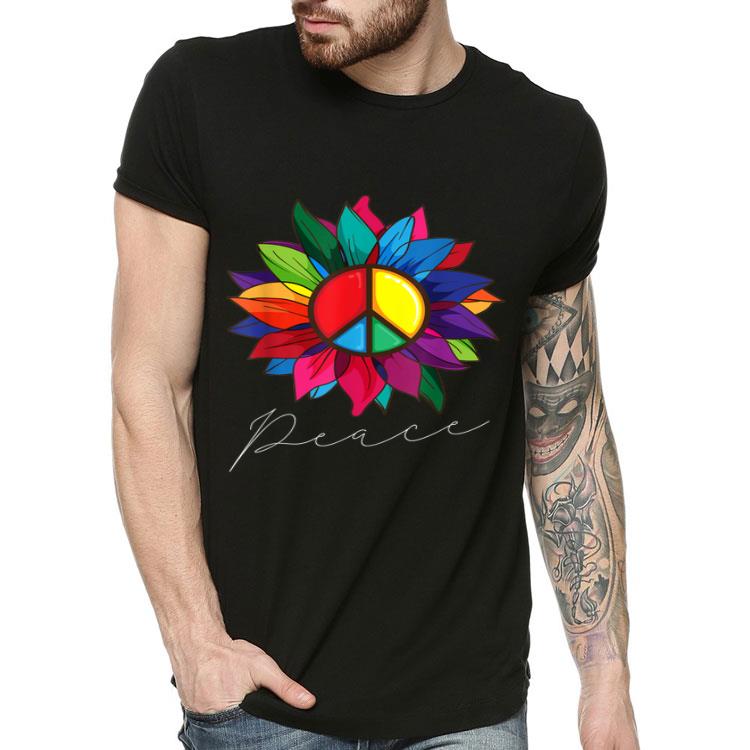 Sunflower Flower Rainbow Peace Sign World Retro Hippie 70s Shirt
