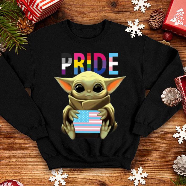 Pride Baby Yoda Hug LGBT American Flag shirt