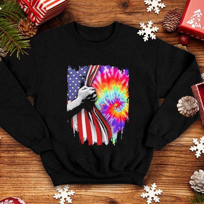 Hand Black Lives Matter American Flag And Hippie Tie Dye shirt