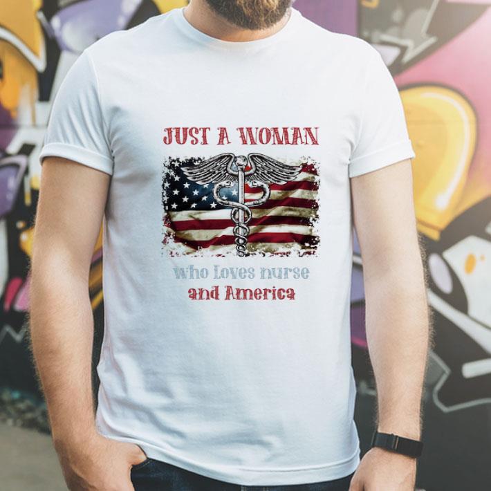 Just A Wowan Who Loves Nurse Logo And America 4th Of July shirt
