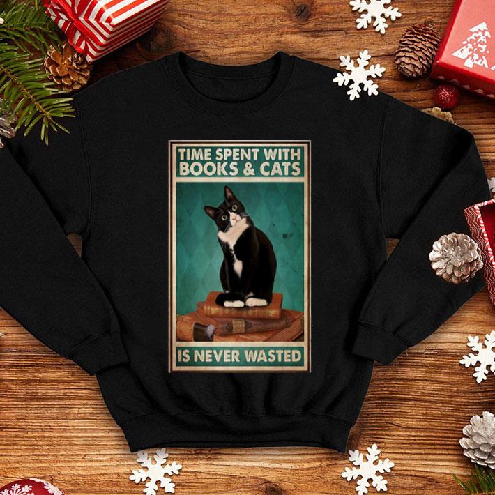 Black Cat Time Spent With Books And Cats Is Never Wasted shirt