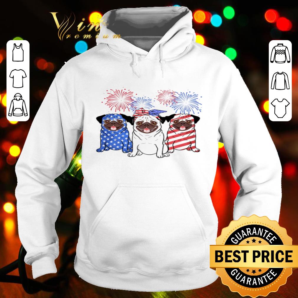 Firework Pug Red Blue White American Flag 4th Of July shirt