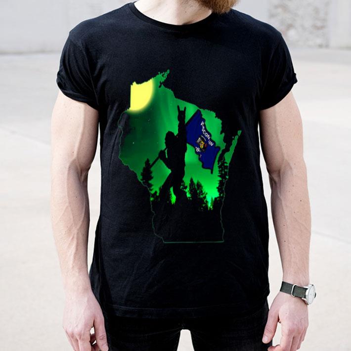 Bigfoot Wisconsin Moonlit Night Map Flag Shirt