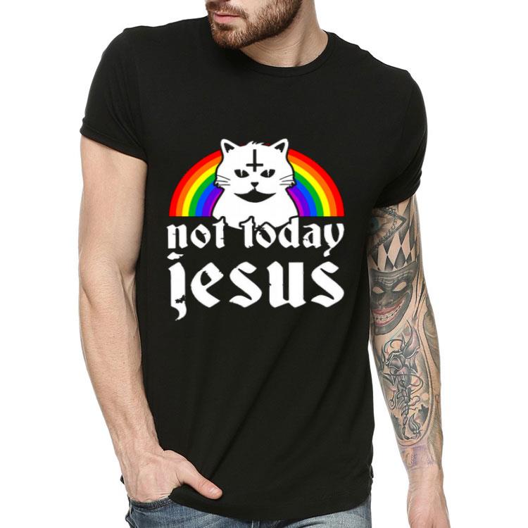 Not Today Jesus Rainbow Satanic Cat Gothic Idea Shirt