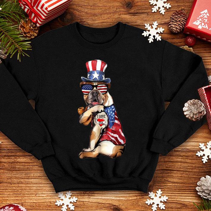 Uncle Sam Bulldog Tattoo I Love USA Happy Independence Day shirt