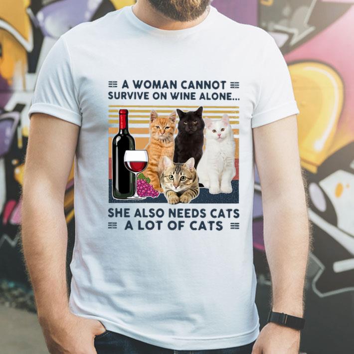 783932c8 vintage a woman cannot survive on wine alone she also needs cats shirt 4 - Vintage A Woman Cannot Survive On Wine Alone She Also Needs Cats shirt