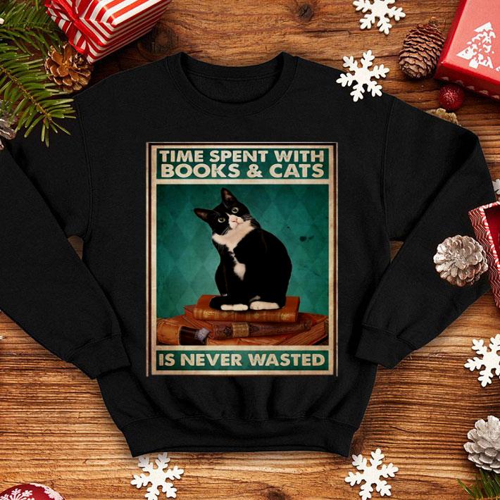 8a0e18ae time spent with books and cats is never wasted shirt 4 - Time Spent With Books And Cats Is Never Wasted Shirt