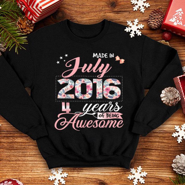 4th Birthday Floral For Girl Born In July 2016 Shirt
