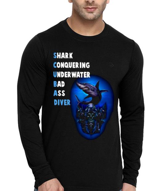 Quality Scuba Shark Conquering Underwater Badass Diver Shirt