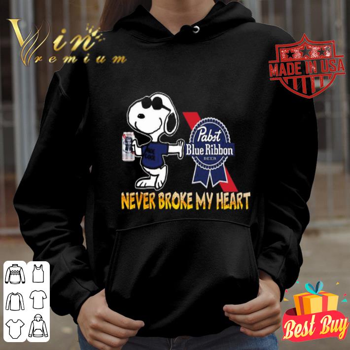 Snoopy never broke my heart Pabst Blue Ribbon Logo shirt