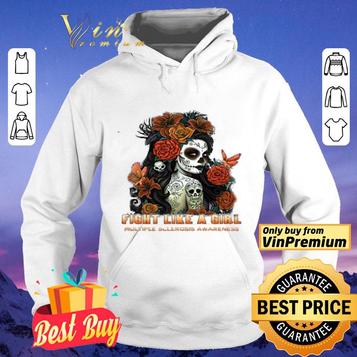 Skull fight like a girl multiple sclerosis awareness flowers butterfly shirt