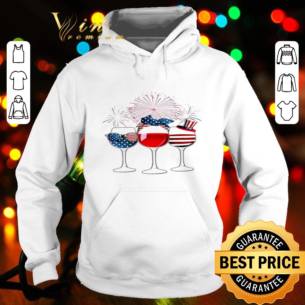 Firework Glass Wine American Flag 4th of July Independence Day shirt