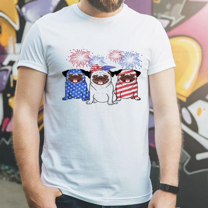 Firework Pug Red Blue White American Flag Independence Day shirt