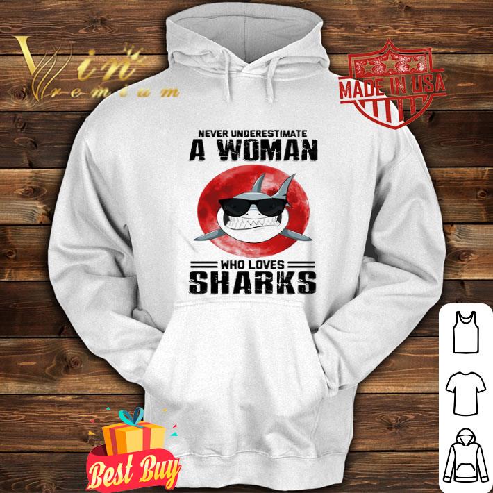 Never Underestimate A Woman Who Loves Sharks Blood Moon shirt