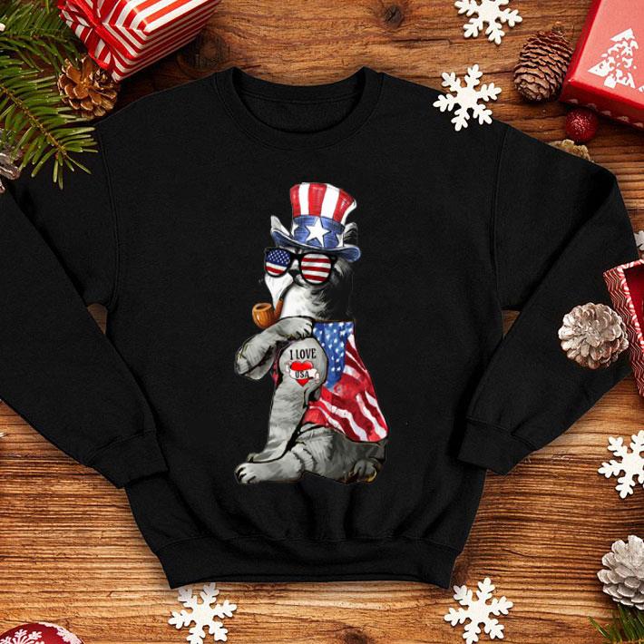 Cat Uncle Sam Tattoo I Love Us Heart The American Flag shirt