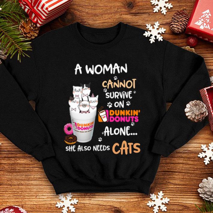 102ad034 a woman cannot survive on dunkin donuts alone she also needs cats shirt 4 - A Woman Cannot Survive On Dunkin' Donuts Alone She Also Needs Cats shirt