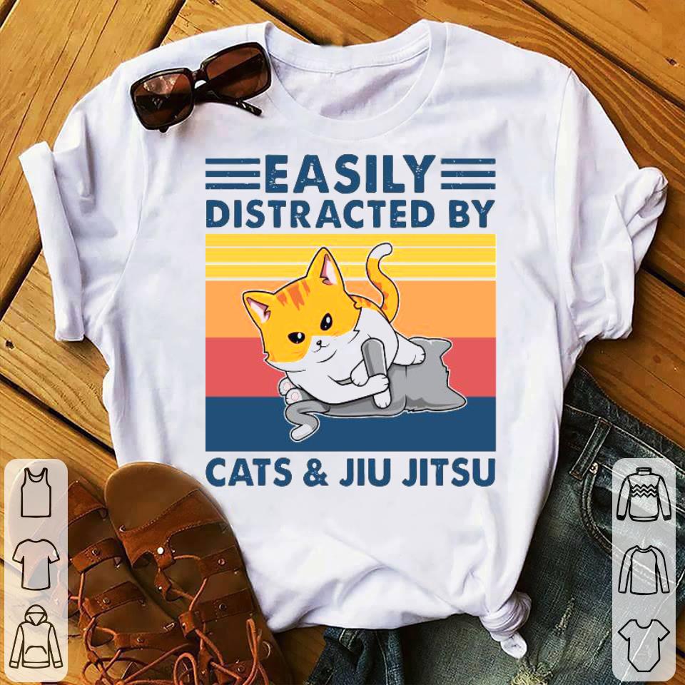 Easily Distracted By Cats And Jiu Jitsu Vintage Shirt