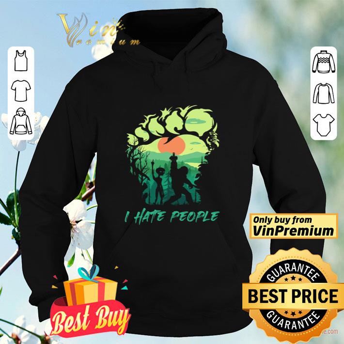 Bigfoot alien middle finger green I hate people shirt