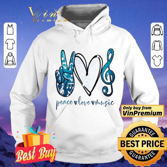 Peace love music hand love key sol blue shirt