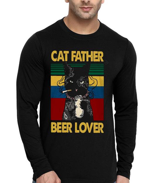 Cat Father Smoking Beer Lover Vintage Retro Shirt