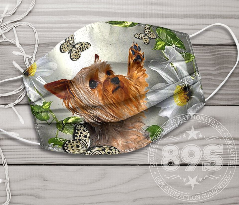 Yorkshire Terrier Daisy flower and butterfly face mask with filter 2