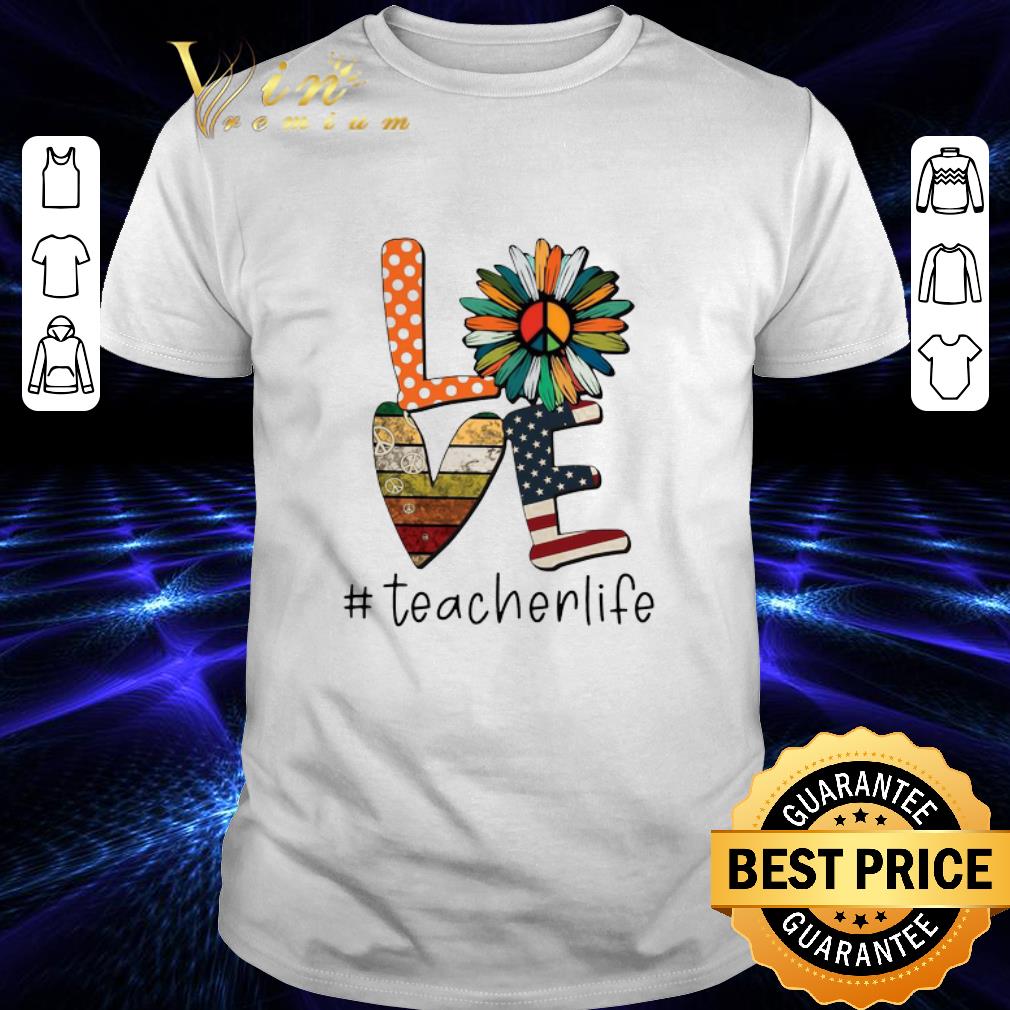 Love #thirdgradeteacherlife peace sunflower American flag shirt 6